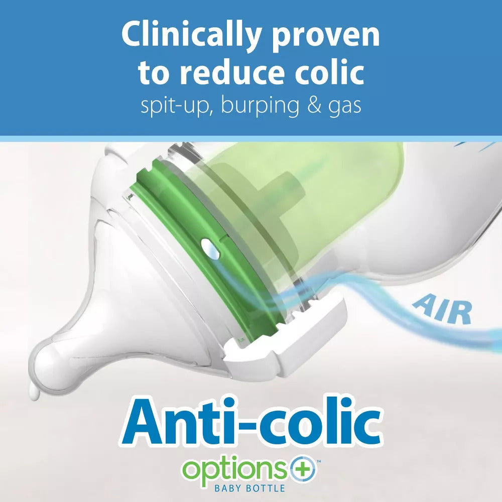 Dr. Brown's Options+ Anti-Colic Baby Bottles – Wide-Neck, 5oz, 3-Pack (0m+) – BPA-Free, Slow Flow Nipple