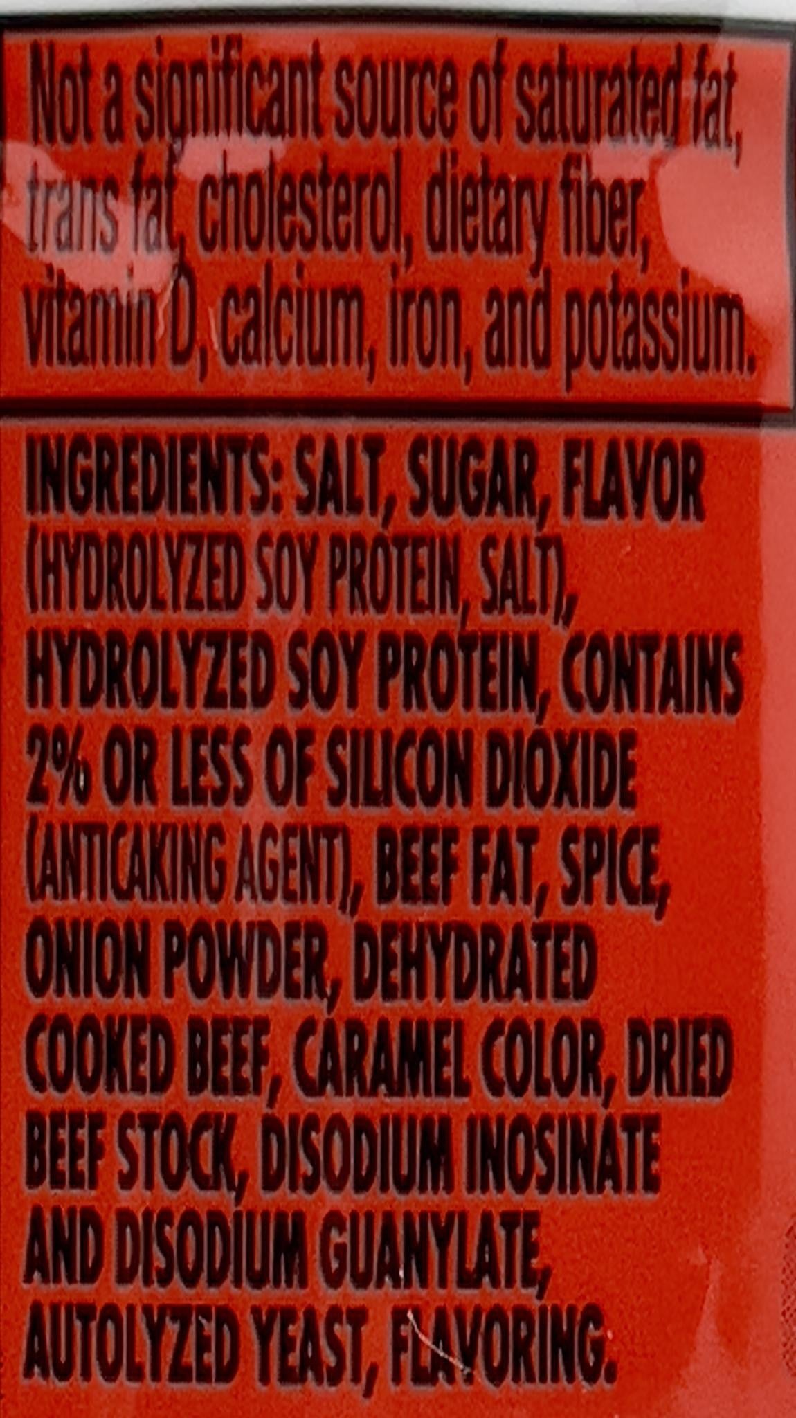 Herb-Ox beef bouillon cubes ingredients label