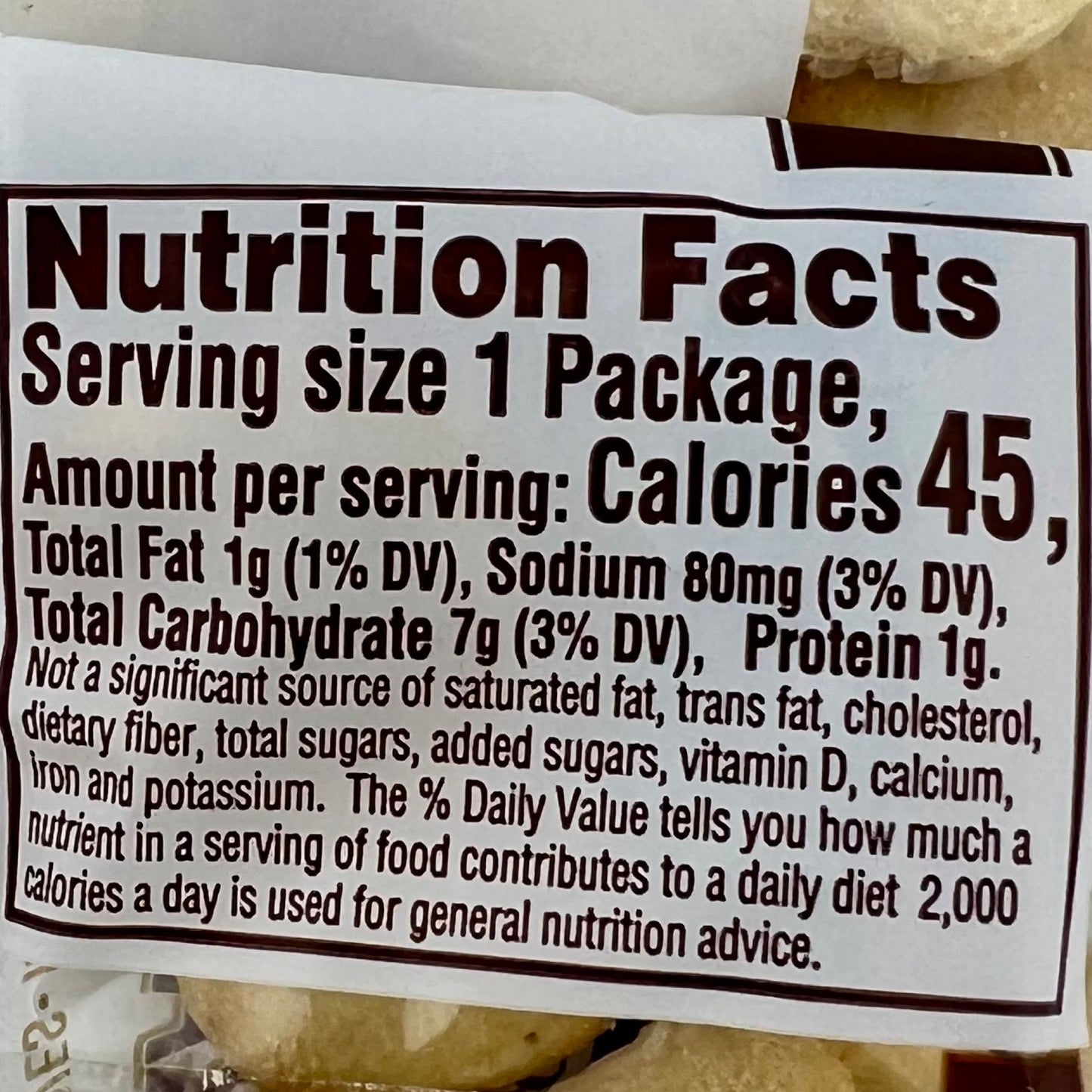 Nutrition facts for Westminster Bakers Co. oyster crackers